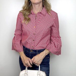 Anne Klein Red and White Striped Button Down Shirt